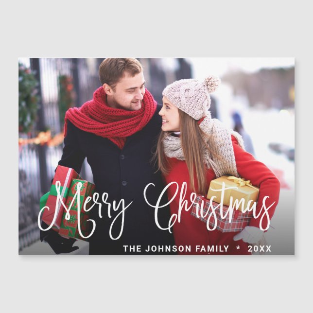 Merry Christmas PHOTO Holiday Magnetic Card (Front)