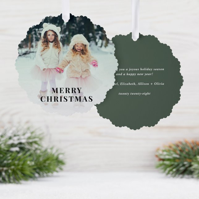 Merry Christmas Photo Holiday Tree Decoration Card (Share the love and warmth of the holiday season with a photo paper ornament card)