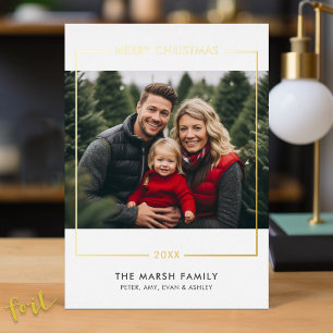 Merry Christmas Photo Horizontal - Gold Border Foil Holiday Card