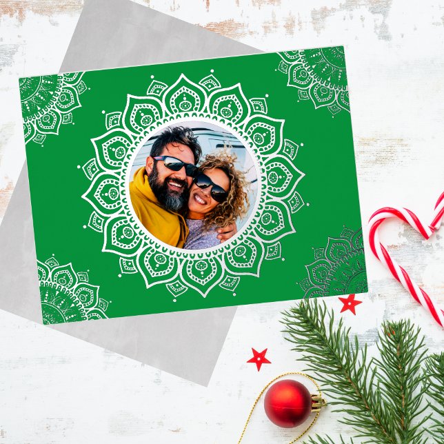 Merry Christmas Photo Mandala  Foil Holiday Postcard (Creator Uploaded)