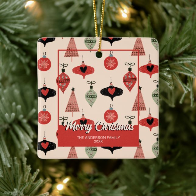 Merry Christmas Photo Mid Century Modern Ceramic Ornament (Tree)