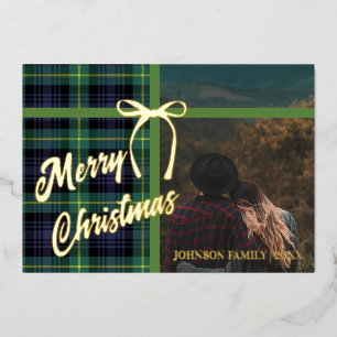 Merry Christmas Photo Minimal Rustic Outdoors Foil Holiday Card