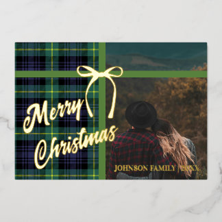 Merry Christmas Photo Minimal Rustic Outdoors Foil Holiday Card
