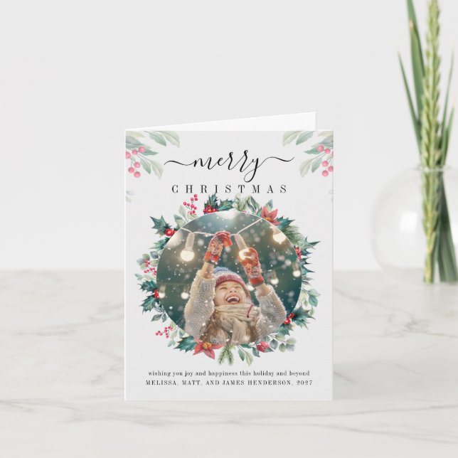 Merry Christmas Photo Mistletoe Holiday Note Card (Front)