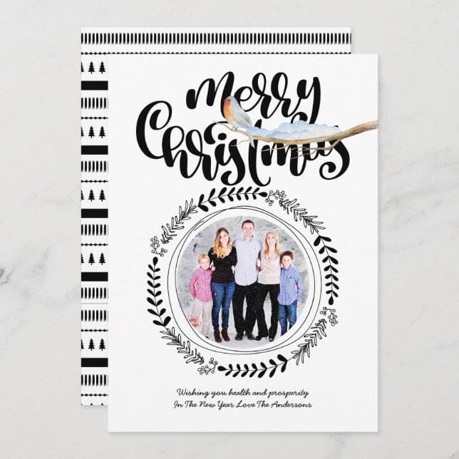 MERRY CHRISTMAS PHOTO Modern Festive Robin Xmas Invitation (Front/Back)