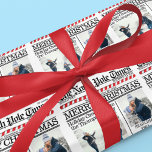 Merry Christmas Photo Newspaper Custom Wrapping Paper<br><div class="desc">Extra Extra read all about it. This design features a Christmas gift wrap,  with a photo template,  a simple minimal,  red and white,  cute funny design with candy cane stripes,  and a newspaper newsletter,  minimalist,  whimsical,  with holiday wrapping paper</div>