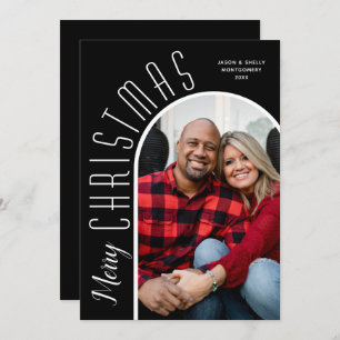 Merry Christmas Photo on Black Holiday Card