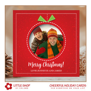 Merry Christmas Photo Ornament Flat Holiday Card