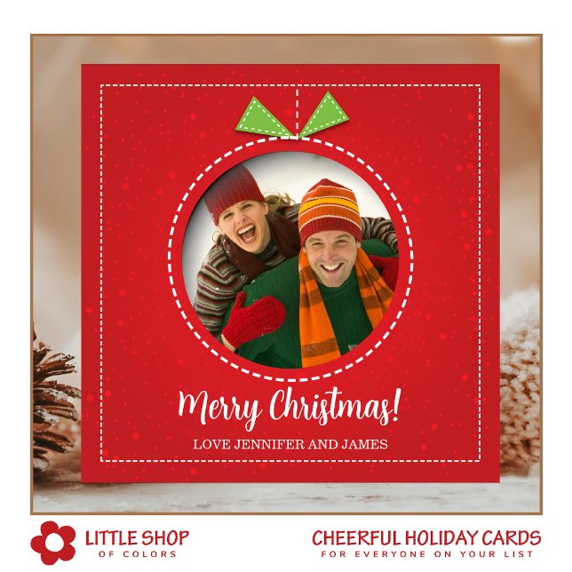 Merry Christmas Photo Ornament Flat Holiday Card (Creator Uploaded)