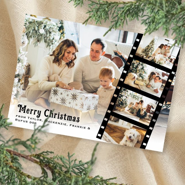Merry Christmas Photo Personalised Film Strip Holiday Card (Merry Christmas Photo Personalized Film Strip Holiday Card by Ricaso Add 5 photographs and own text)