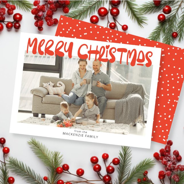 Merry Christmas Photo Personalised Holiday Card (Merry Christmas Photo Personalized Holiday Card by Ricaso. Fun bold and colorful holiday cards)