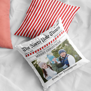 Merry Christmas Photo Personalised Newspaper Cushion
