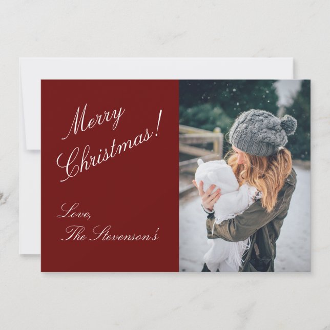 Merry Christmas Photo Personalised Red Name Holiday Card (Front)