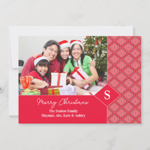 Merry Christmas Photo Red Damask Card