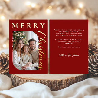 Merry Christmas Photo Red Gold Foil Holiday Card