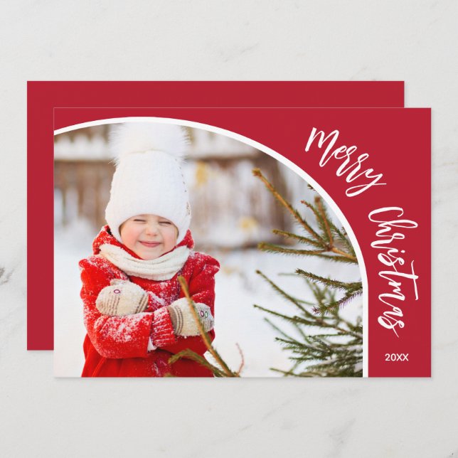 Merry Christmas Photo Red Holiday Card (Front/Back)