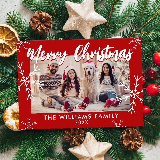 Merry Christmas Photo Red Snowflakes Holiday Card (Creator Uploaded)