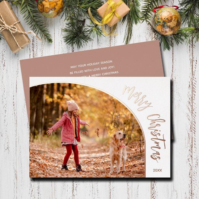 Merry Christmas Photo Rose Gold  Foil Holiday Card (Merry Christmas REAL rose gold foil holiday photo cards)