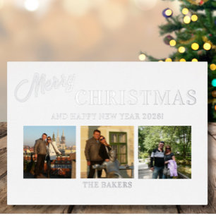 Merry Christmas Photo Silver Foil Holiday Card