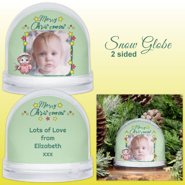 Merry Christmas photo stars mouse green Snowglobe (Creator Uploaded)
