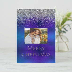 Merry Christmas Photo Typography Glitter Elegant Holiday Card