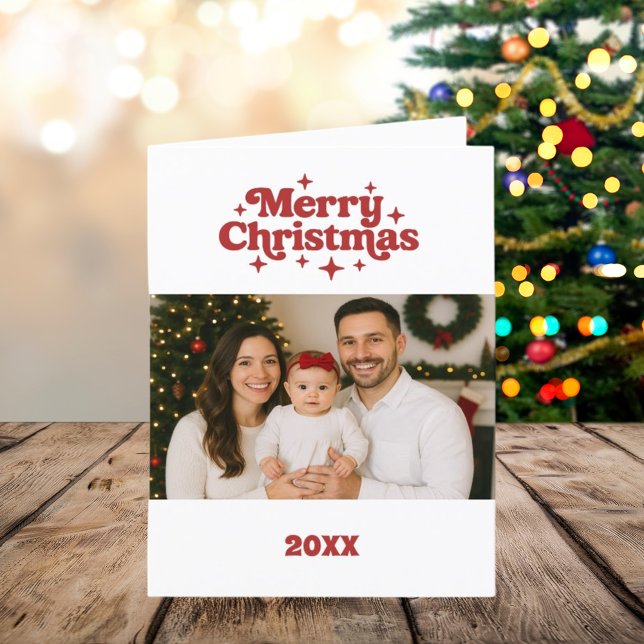 Merry Christmas photo white red year in review Holiday Card (Creator Uploaded)