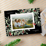 Merry Christmas Photo Winter Foliage Red Berries Holiday Card<br><div class="desc">Send your holiday greetings in style with this beautiful double-sided card featuring your photos surrounded by watercolor greenery and red winter berries.  Add your custom greeting and names/year to personalise.  Easily change the front background colour. Elegant and chic yet simple and timeless,  the perfect design for joyous greetings.</div>