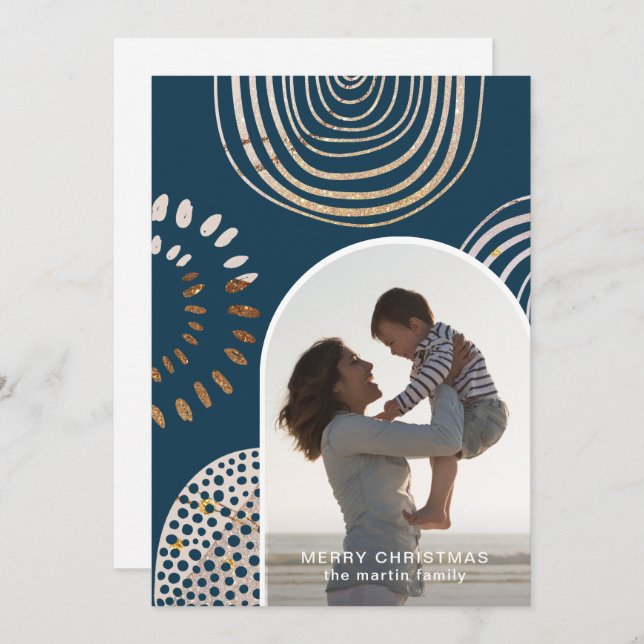 Merry Christmas Photo with Message Blue Holiday Card (Front/Back)