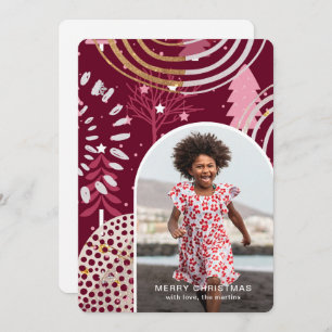 Merry Christmas Photo with Message Pink Holiday Card