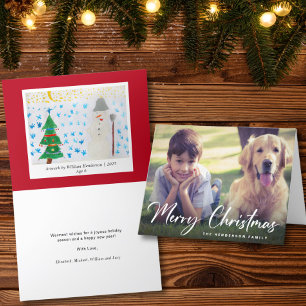 Merry Christmas Photo Your Childs Artwork Holiday Card