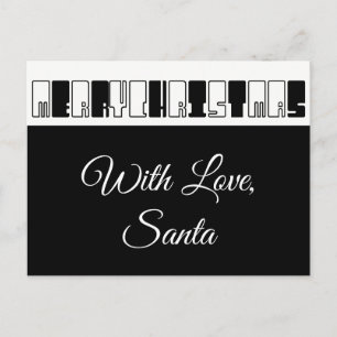 Merry Christmas Piano Keyes Typography Black White Holiday Postcard