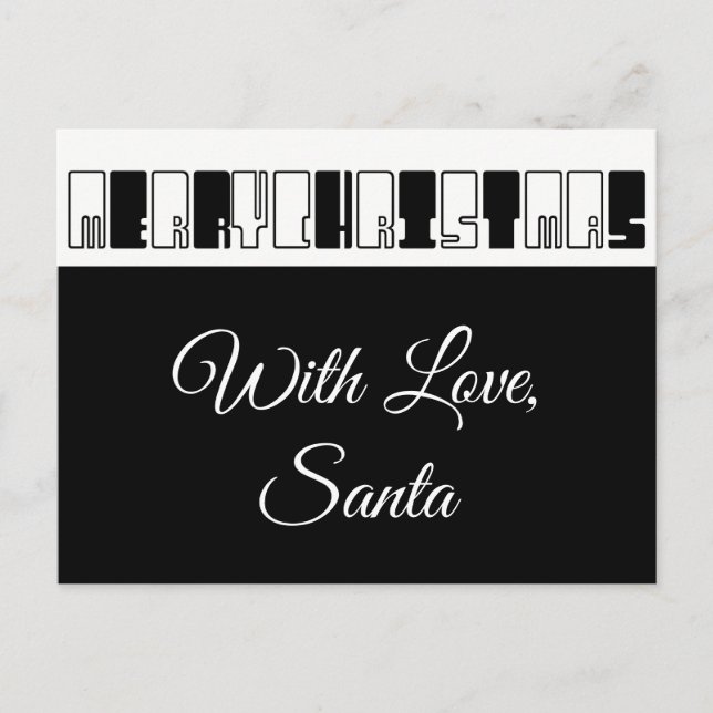Merry Christmas Piano Keyes Typography Black White Holiday Postcard (Front)