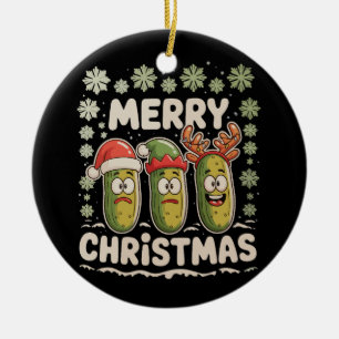Merry Christmas Pickle Lover Xmas Lights Ugly Ceramic Ornament