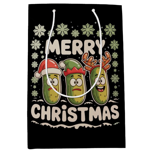 Merry Christmas Pickle Lover Xmas Lights Ugly Medium Gift Bag (Front)