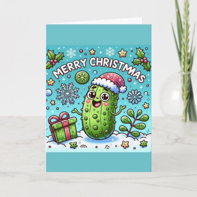 Merry Christmas Pickle with Santa Hat Thank You Card (Front)