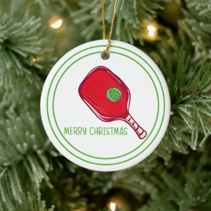 Merry Christmas Pickleball Custom Message Ceramic Ornament