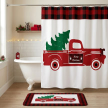 Merry Christmas pickup and tree Bath Mat