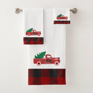 Merry Christmas pickup and tree Bath Towel Set