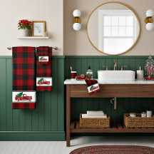 Merry Christmas pickup and tree Bath Towel Set