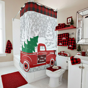Merry Christmas pickup and tree Shower Curtain