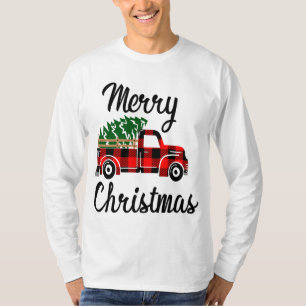 Merry Christmas Pickup Truck Country Tree Red Buff T-Shirt