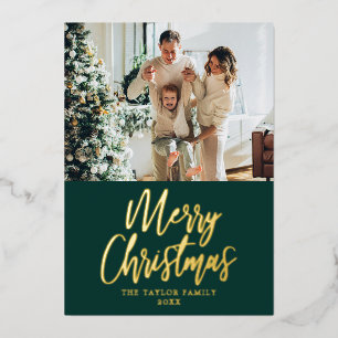 Merry Christmas Picture Green Modern Gold Foil Foil Holiday Card
