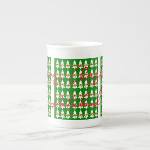Merry Christmas Pig Bone China Mug Green