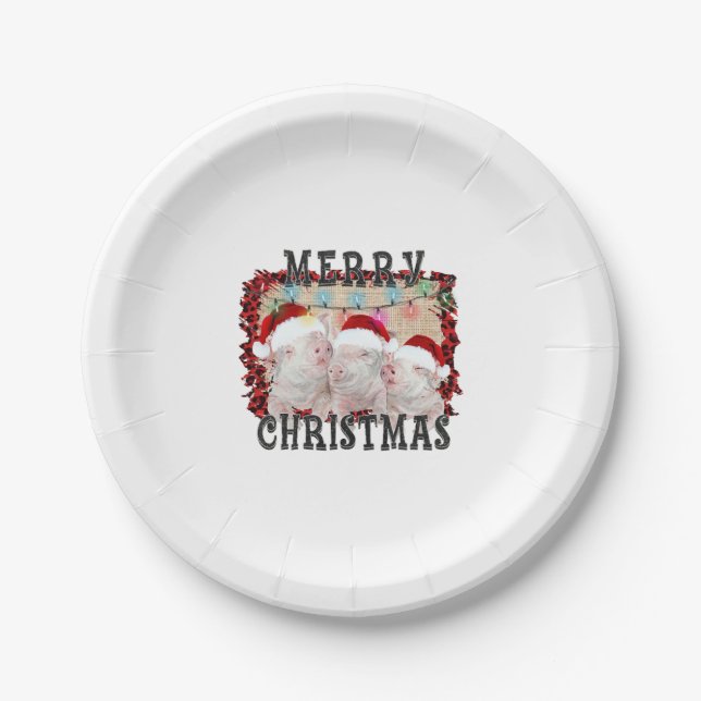 Merry Christmas Pig Paper Plate (Front)