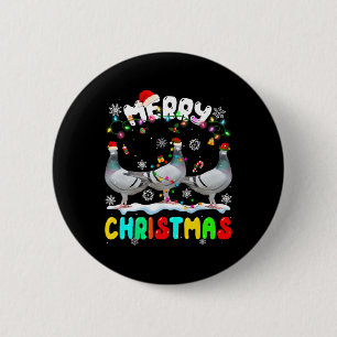 Merry Christmas Pigeon Lover Santa Hat Xmas Lights 6 Cm Round Badge