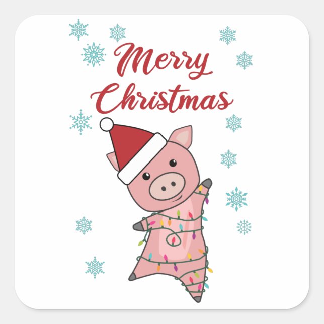 Merry Christmas Piglet Pig Snow Winter Square Sticker (Front)
