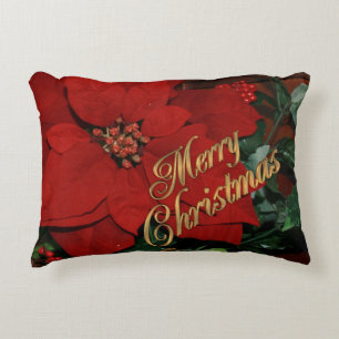 Merry Christmas Pillow poinsettias