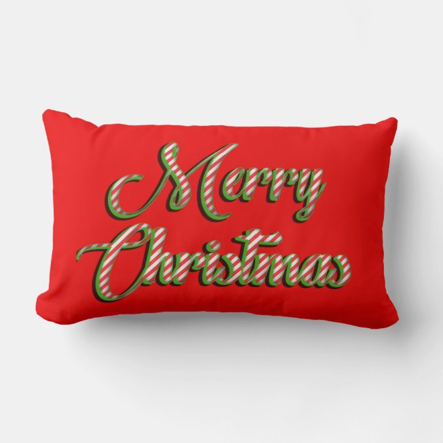 Merry Christmas pillow red white stripes green (Front)