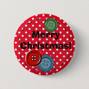 Merry Christmas Pin with Cute Buttons & Stitching