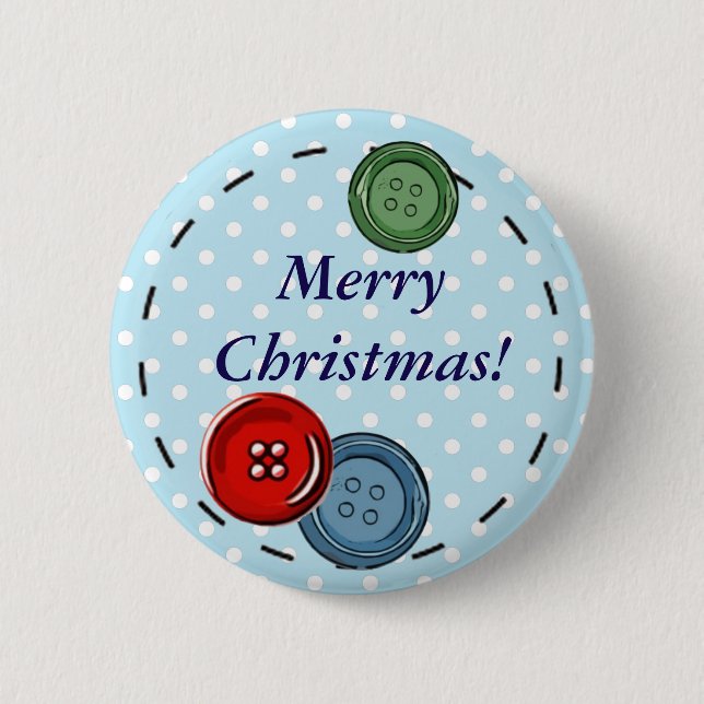 Merry Christmas Pin with Cute Buttons & Stitching (Front)
